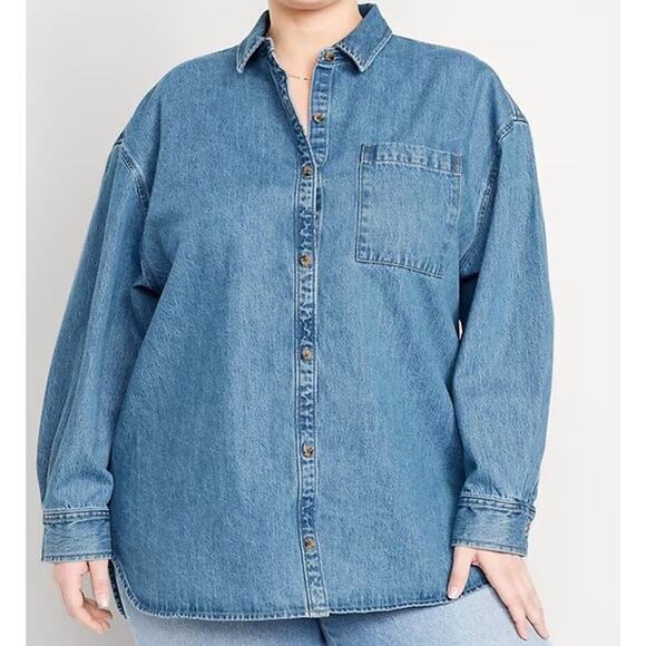 Old Navy Women’s Large Tall Oversized Boyfriend Denim Shirt NWT - Picture 2 of 6